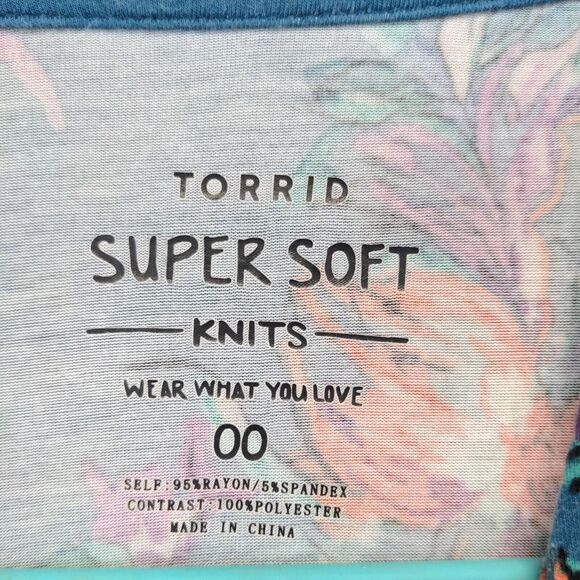 Torrid Women's Super Soft Knits A-Line Floral Dress Blue Size 00 Cold Shoulder - Picture 10 of 13